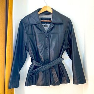 Wilsons Leather Black Leather Belted Short Trench